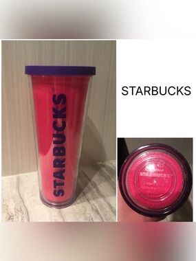 STARBUCKS - PRELOVED - 2014 RETRO PINK PURPLE 24OZ COLD CUP TUMBLER - NO STRAW